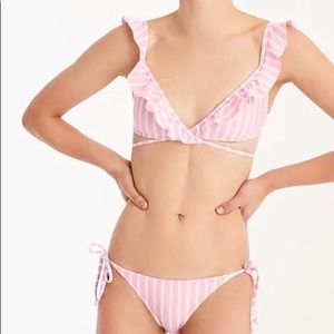 NWT Pink & White striped JCrew ruffle bikini
